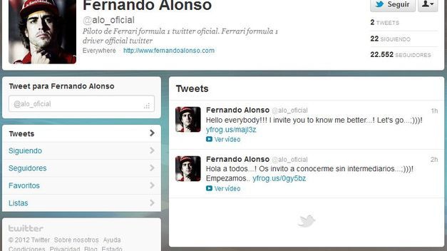 Fernando Alonso 'ya pilota' en Twitter y consigue  170.000 Followers en una semana